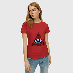 Футболка хлопковая женская Всевидящее око (глаз в треугольнике), цвет: красный — фото 2