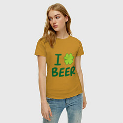 Футболка хлопковая женская Love beer, цвет: горчичный — фото 2