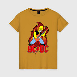 Футболка хлопковая женская AC/DC Homer, цвет: горчичный