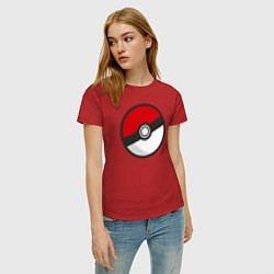 Футболка хлопковая женская Pokeball, цвет: красный — фото 2