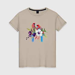 Женская футболка Попугаи с цветами