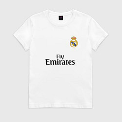 Футболка хлопковая женская Real Madrid: Fly Emirates, цвет: белый