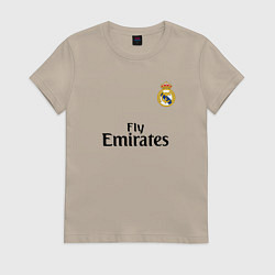 Футболка хлопковая женская Real Madrid: Fly Emirates, цвет: миндальный