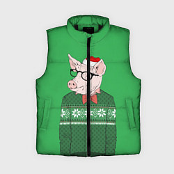 Женский жилет New Year: Hipster Piggy, цвет: 3D-черный