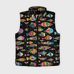 Женский жилет Разноцветные рыбы - черный фон