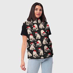 Женский жилет Новогодние мопсы, цвет: 3D-черный — фото 2