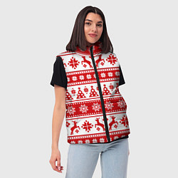 Женский жилет Новый Год Олени и снежинки, цвет: 3D-красный — фото 2