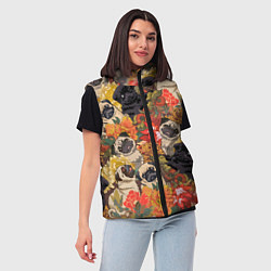 Женский жилет Мопсики Цветочки, цвет: 3D-черный — фото 2