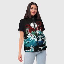 Женский жилет Корабль на Волнах Кракен, цвет: 3D-черный — фото 2