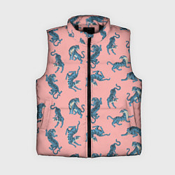 Женский жилет Много синих тигров Символ года, цвет: 3D-черный