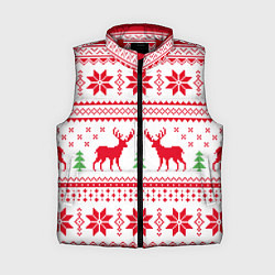 Женский жилет Новогодний узор с оленями, цвет: 3D-красный