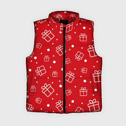 Женский жилет Новогодние подарки на красном фоне, цвет: 3D-красный