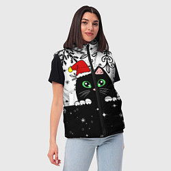 Женский жилет Новогодний кот в колпаке Санты, цвет: 3D-красный — фото 2