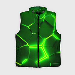 Женский жилет 3D ПЛИТЫ НЕОН NEON GREEN HEXAGON РАЗЛОМ, цвет: 3D-светло-серый
