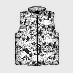 Женский жилет Чёрно белые черепа и маки, цвет: 3D-светло-серый
