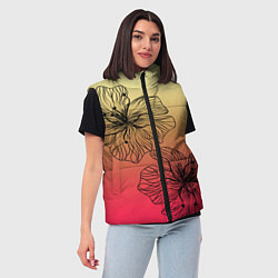 Женский жилет Черные абстрактные цветы на красно-желтом градиент, цвет: 3D-черный — фото 2