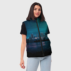 Женский жилет Неоновый город с рекой - Светло-зелёный, цвет: 3D-черный — фото 2