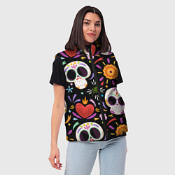 Женский жилет Веселые черепа в цветах, цвет: 3D-черный — фото 2