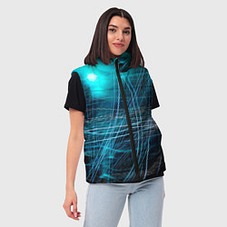 Женский жилет Неоновые волны и линии - Голубой, цвет: 3D-черный — фото 2