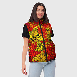 Женский жилет Хохломская Роспись Две Птици На Красном Фоне, цвет: 3D-светло-серый — фото 2