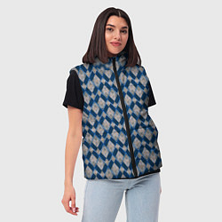 Женский жилет Синие, бежевые ромбы, цвет: 3D-красный — фото 2