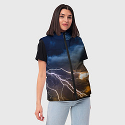 Женский жилет Разряд молнии в грозовом небе, цвет: 3D-черный — фото 2