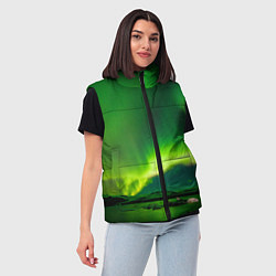 Женский жилет Абстрактное полярное сияние - Зелёный, цвет: 3D-светло-серый — фото 2