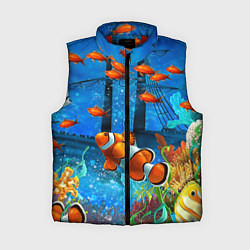 Женский жилет Затонувший корабль в окружении обитателей океана, цвет: 3D-красный
