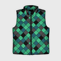 Женский жилет Зеленый клетчатый узор Изумрудный, цвет: 3D-черный