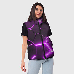 Женский жилет Фиолетовые неоновые геометрические плиты, цвет: 3D-черный — фото 2
