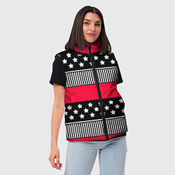 Женский жилет Red and black pattern with stripes and stars, цвет: 3D-светло-серый — фото 2