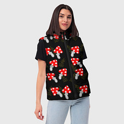 Женский жилет Мухоморы на черном фоне, цвет: 3D-красный — фото 2