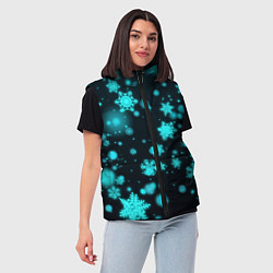 Женский жилет Неоновые снежинки на черном фоне, цвет: 3D-черный — фото 2