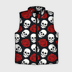 Женский жилет Весёлые черепки и розы, цвет: 3D-светло-серый