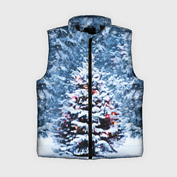 Женский жилет Новогодняя ёлка в лесу, цвет: 3D-черный