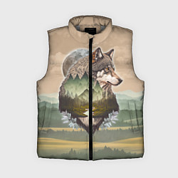 Женский жилет Портрет волка в технике двойной экспозиции, цвет: 3D-светло-серый