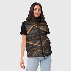Женский жилет Объёмные оранжевые линии и серые фигуры, цвет: 3D-светло-серый — фото 2