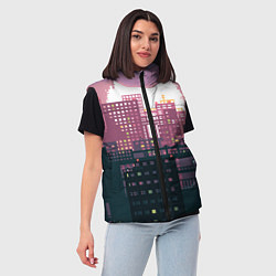 Женский жилет Пиксельный пейзаж города - закат, цвет: 3D-черный — фото 2