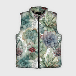 Женский жилет Акварельные суккуленты - паттерн, цвет: 3D-черный