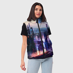 Женский жилет Киберпанк мегаполис, цвет: 3D-красный — фото 2