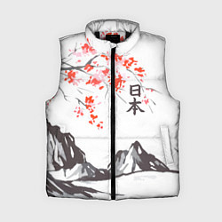 Женский жилет Цветущая сакура и солнце - Япония, цвет: 3D-черный