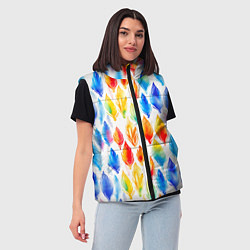 Женский жилет Желто-красно-синие перья тай-дай: паттерн, цвет: 3D-черный — фото 2