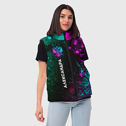 Женский жилет Александра и неоновый герб России: по-вертикали, цвет: 3D-черный — фото 2