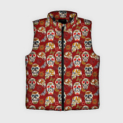 Женский жилет Мексиканские черепа с бабочками, цвет: 3D-черный
