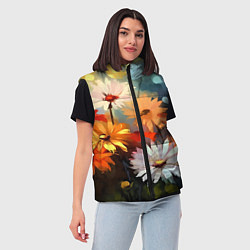Женский жилет Маслянные ромашки, цвет: 3D-черный — фото 2