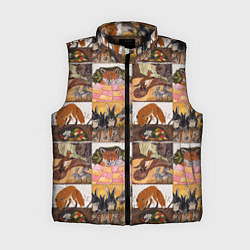 Женский жилет Коллаж из рисунков с лисой, цвет: 3D-черный