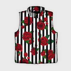Женский жилет Полосы и красные розы, цвет: 3D-светло-серый