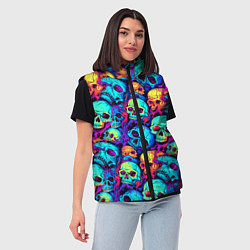 Женский жилет Яркие кислотные черепа, цвет: 3D-черный — фото 2