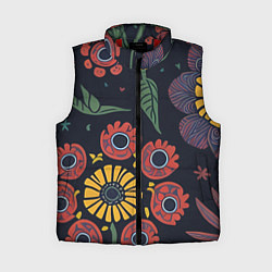 Женский жилет Простые цветы на глубоком синем, цвет: 3D-красный