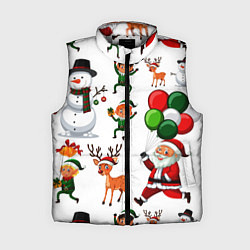 Женский жилет Зимний праздник - деды морозы гномы олени, цвет: 3D-светло-серый